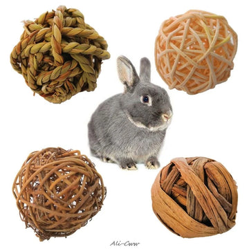 4pcs Natural Small Animal Activity Chew Toys Rabbits Bird Parrot Play Rattan Balls