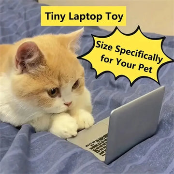 Mini Dollhouse Toy Cat Laptop Tiny Fake Computer Mirror for Cat (Sliver) Interactive Cat Toy Creative Product for Kitten