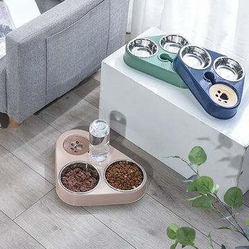 Koiran ja kissan itsepalvelun syöttölaite Knock-kaksoiskulhovesipullo PET-tarvikkeet Ruostumattomasta teräksestä valmistettu syöttölaite kissan juoma suihkulähde