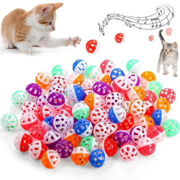 6/100 stk kattelekekuler Pet Cat Kattunge Play Plastic Balls with Jingle Bell Pounce Chase Rattle Toy Cat Toys Bulk Random Color