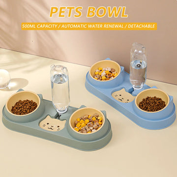 Pet Cat Bowl Automaattinen syöttölaite koiranruokakulho vesisuihkulähteellä kaksoiskulho juoma Kosketut jalustan astiakulhot kissoille