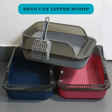 Cat Litter Box tykning Kitty sandkasse halvinnløst høy side sprutbestandig kjæledyrsengpanner med søppel scoop rengjør kattforsyninger