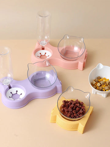 Pet Cat Food Bowl Automaattinen syöttölaite all-in-one-silmukan koira kissan ruokakulho ja juoma suihkulähde Juominen kasvatettu seisova astian kulho