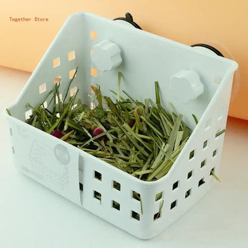 Small Pet for Hay Grass Basket Food Bowl Sucker Fixed Plastic Cage Bowl Hanging for Birds Hamster Rabbits Cage Accessori 6XDD