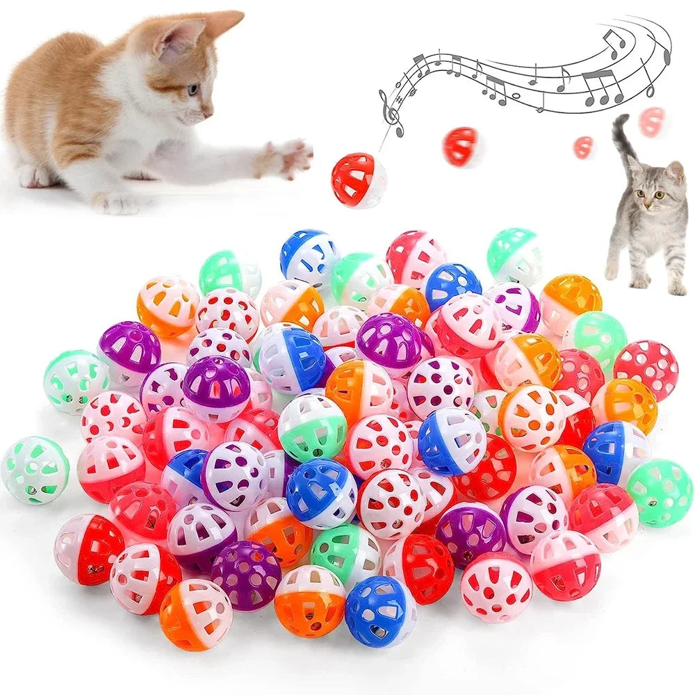 6/100 stk kattelekekuler Pet Cat Kattunge Play Plastic Balls with Jingle Bell Pounce Chase Rattle Toy Cat Toys Bulk Random Color