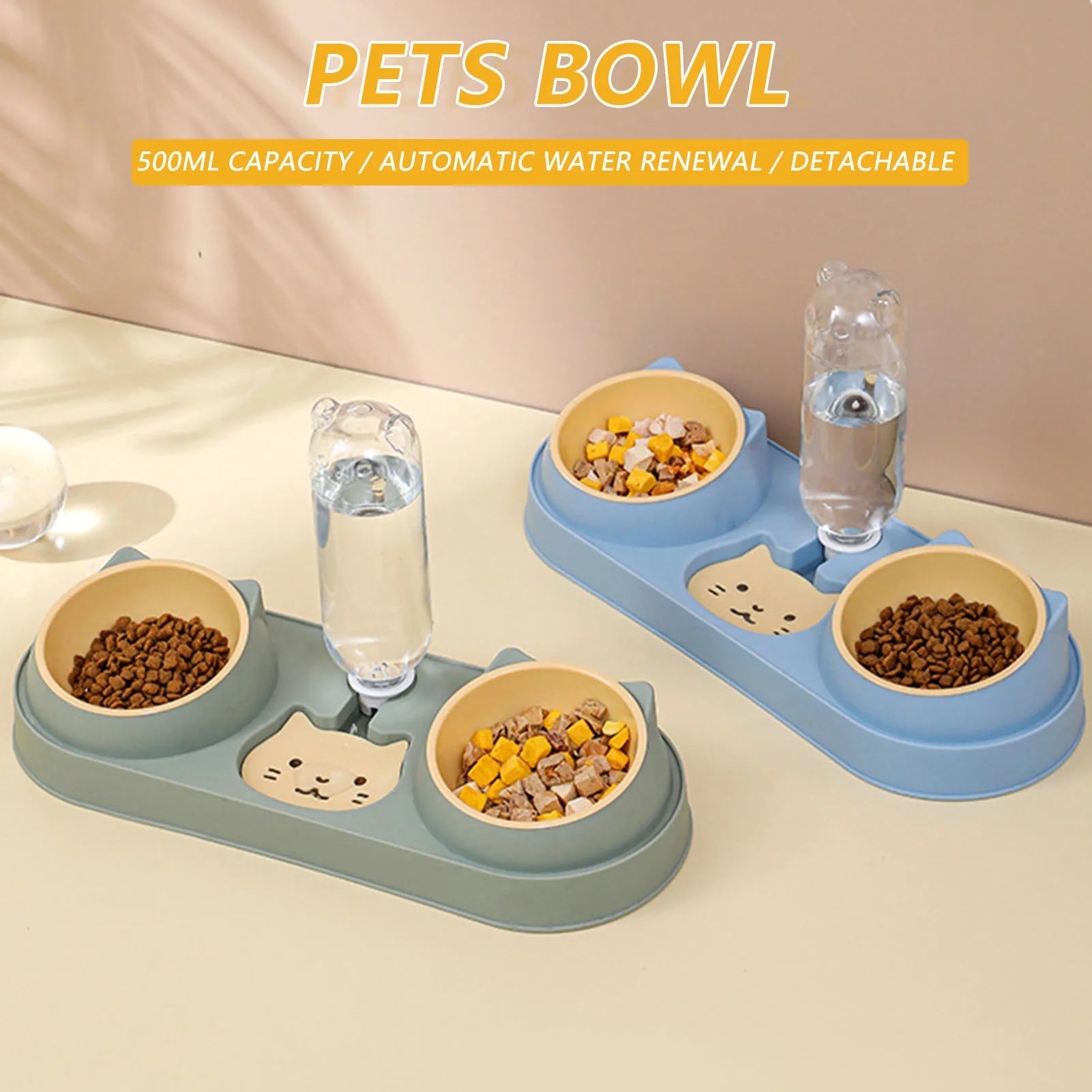 Pet Cat Bowl Automaattinen syöttölaite koiranruokakulho vesisuihkulähteellä kaksoiskulho juoma Kosketut jalustan astiakulhot kissoille