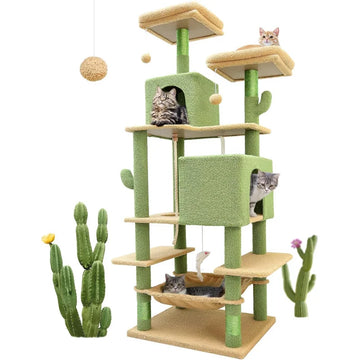 Kactus Cat Tree Tower Ultra wysoki wielowarstwowe meble dla kotów, wygodne mieszkanie, interaktywne zabawki i okoni
