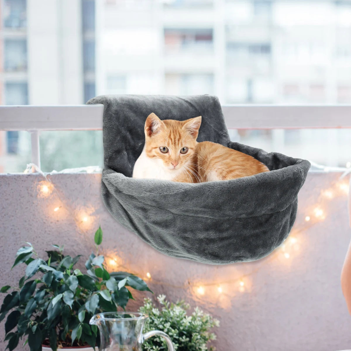 Cat Radiator Bed, Hammock висящо легло за домашни любимци, отопляема успокояваща пухкава люлка за домашен любимец, котешки рафт топла уютна плюшена дрямка с телена рамка